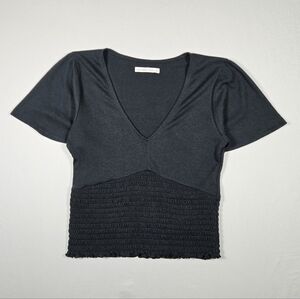 Abercrombie & Fitch Black Smocked V-Neck Flutter Sleeve Top - Size Small